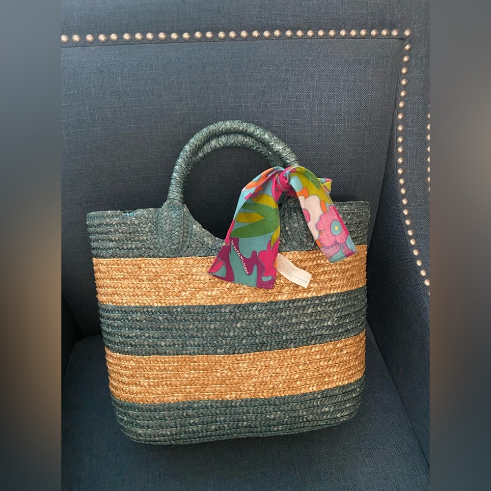 Ralph Ralph Lauren Woven Straw Striped Summer Beach Tote Bag Lightweight